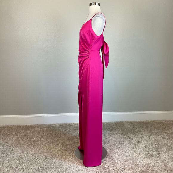 Cut Out Tie Back Evening Gown Colorful Pink Size 8 Thigh Slit Formal by AQUA - Picture 4 of 9